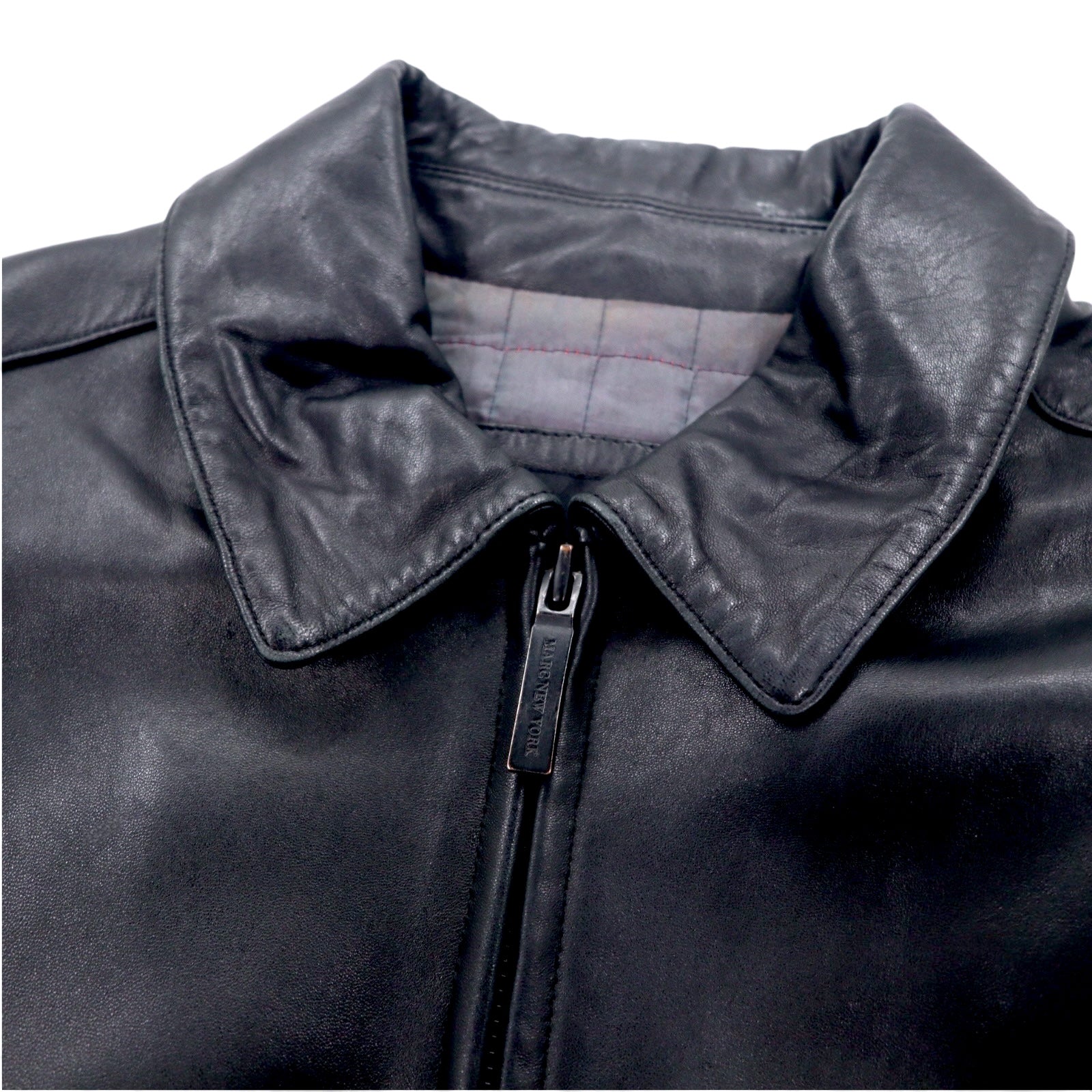 90s Vintage Leather Jacket MARC NEW YORK ANDREW MARC 90s Zip-up Car Coat Leather Jacket L Black Quilted Liner