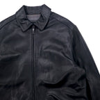 90s Vintage Leather Jacket MARC NEW YORK ANDREW MARC 90s Zip-up Car Coat Leather Jacket L Black Quilted Liner