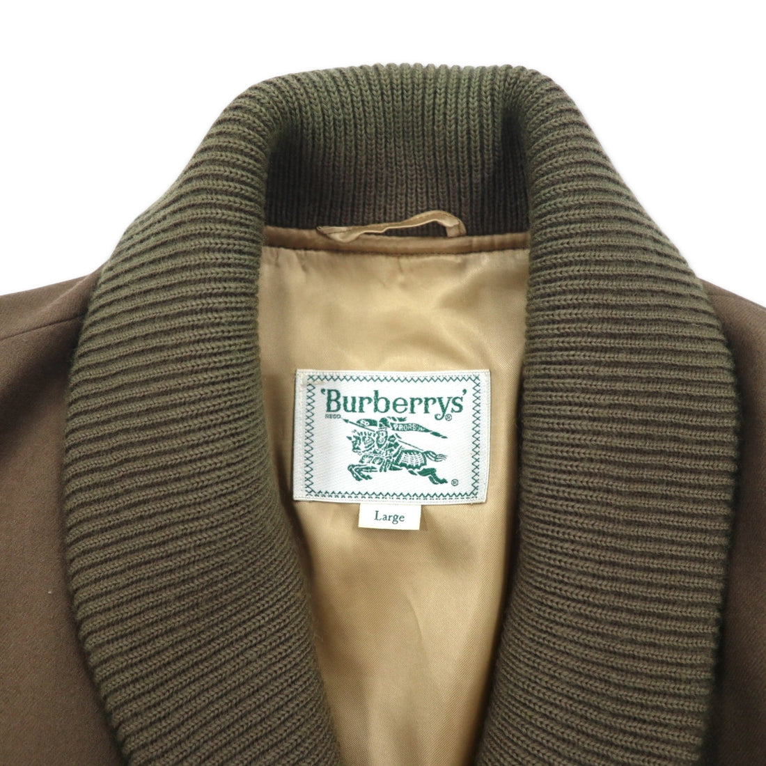 Burberrys Shawl Collar A-1 Military Jacket Blouson L Brown Ribbed Wool Knit Logo Embroidery