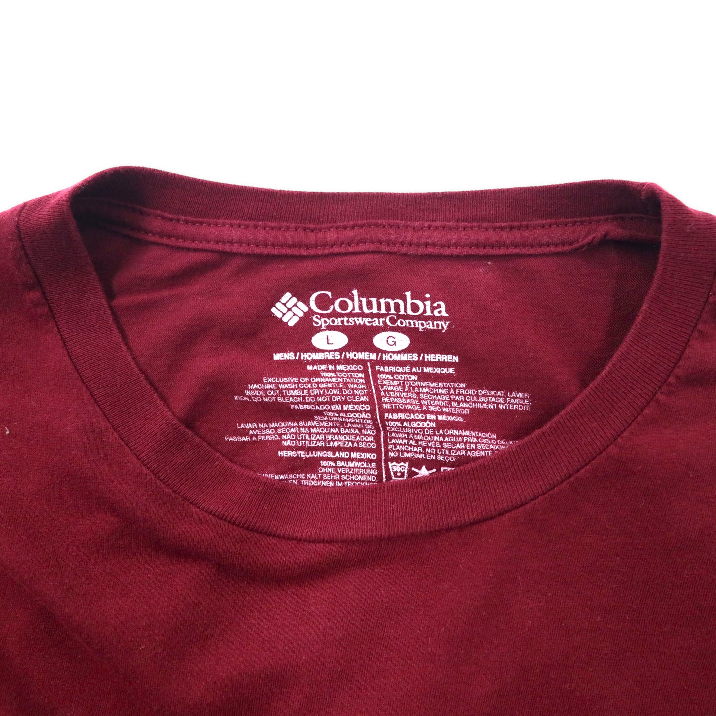 Columbia ロゴプリントTシャツ L ボルドー コットン バックプリント メキシコ製