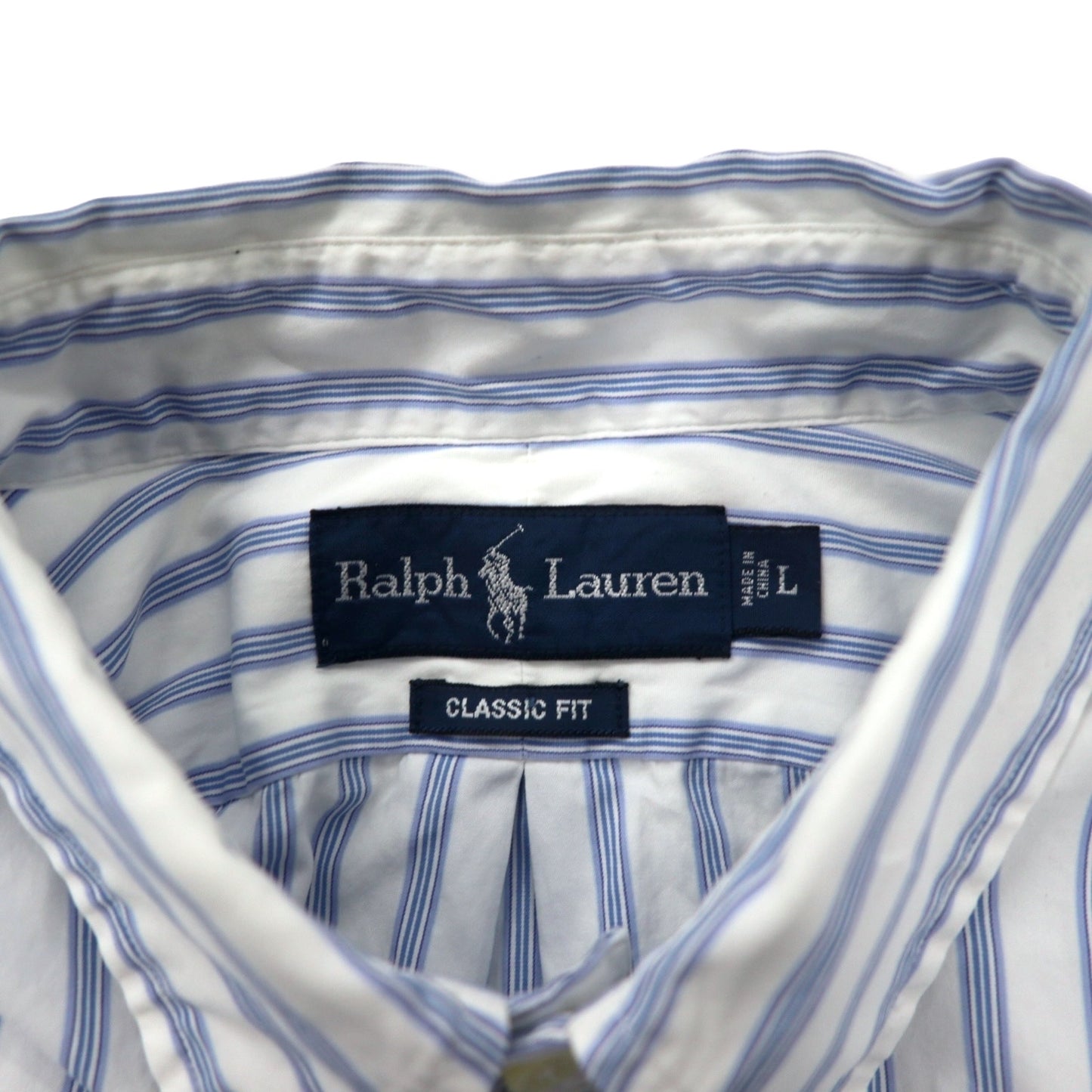 Ralph Lauren ボタンダウンシャツ L ホワイト ストライプ コットン CLASSIC FIT スモールポニー刺繍