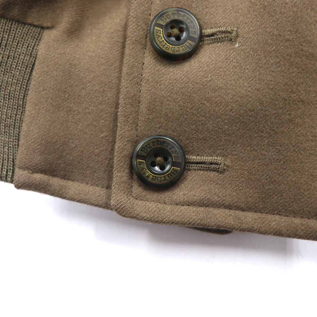 Burberrys Shawl Collar A-1 Military Jacket Blouson L Brown Ribbed Wool Knit Logo Embroidery