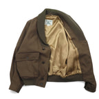 Burberrys Shawl Collar A-1 Military Jacket Blouson L Brown Ribbed Wool Knit Logo Embroidery