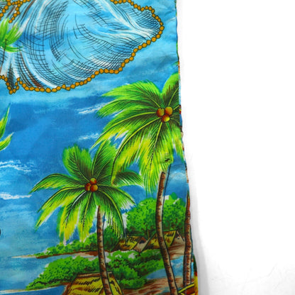 Pennys Hawaii 70s Pullover Aloha Shirt, Size L, Blue, Polyester, Collar, All-Over Print, Beach