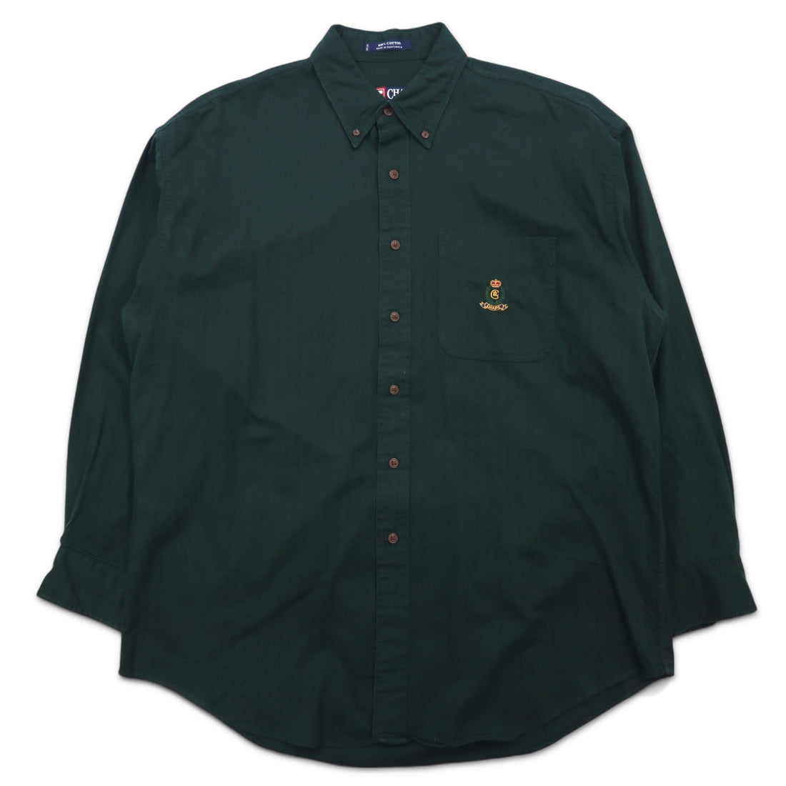 CHAPS RALPH LAUREN 90s Button-down Shirt, L, Green, Cotton, Embroidered Logo, Made in Guatemala