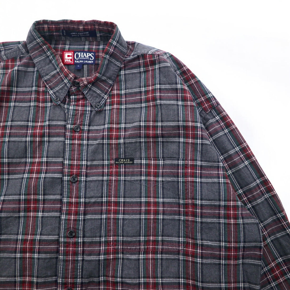 CHAPS RALPH LAUREN 90年代 ボタンダウンシャツ L グレー チェック コットン ビッグサイズ