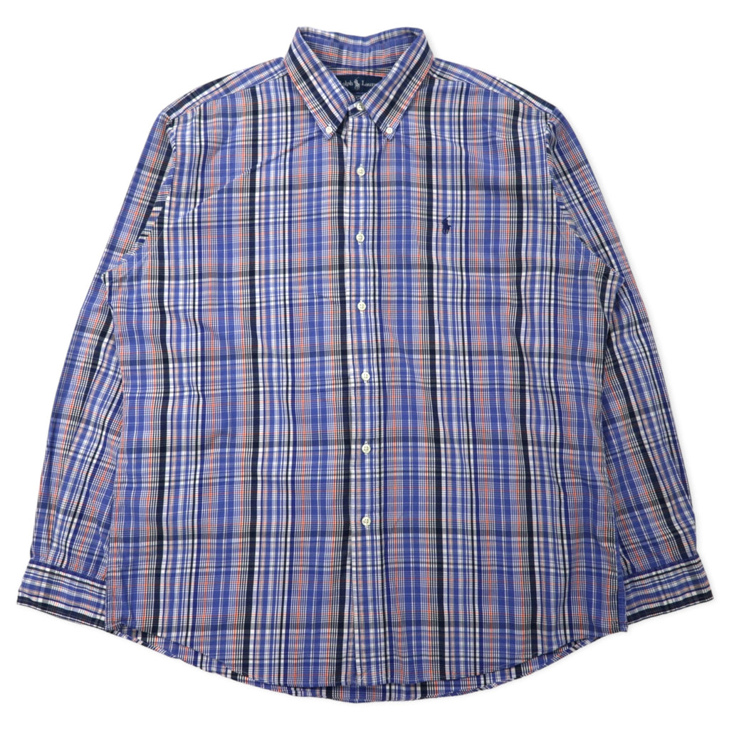 日本然リトテ-古着オンライン-Ralph Lauren ボタンダウンシャツ XL ブルー チェック TWO-PLY COTTON スモールポニー刺繍-Ralph Lauren Button-Down Shirts XL Blue CHECKED TWO-PLY Cotton Small Pony Embroidery