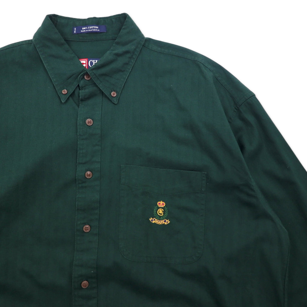 CHAPS RALPH LAUREN 90s Button-down Shirt, L, Green, Cotton, Embroidered Logo, Made in Guatemala