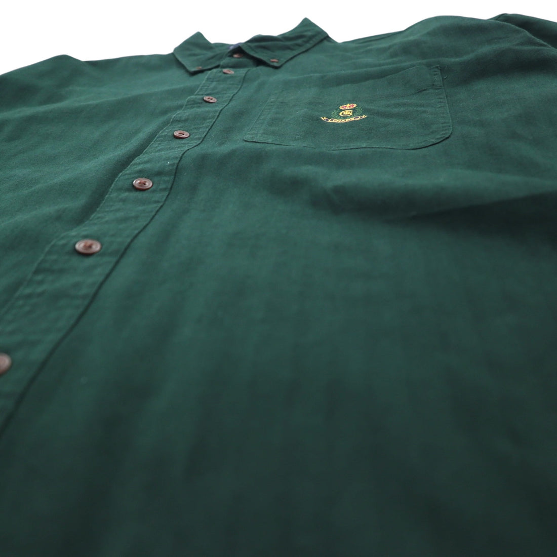 CHAPS RALPH LAUREN 90s Button-down Shirt, L, Green, Cotton, Embroidered Logo, Made in Guatemala