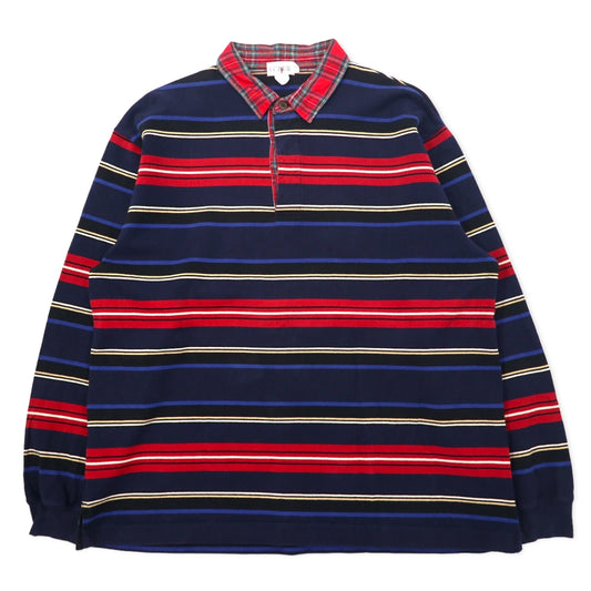 日本然リトテ-古着オンライン-J.CREW 90年代 ラガーシャツ L ネイビー ボーダー コットン-J.CREW 90's Rugby Shirt L Navy Striped Cotton