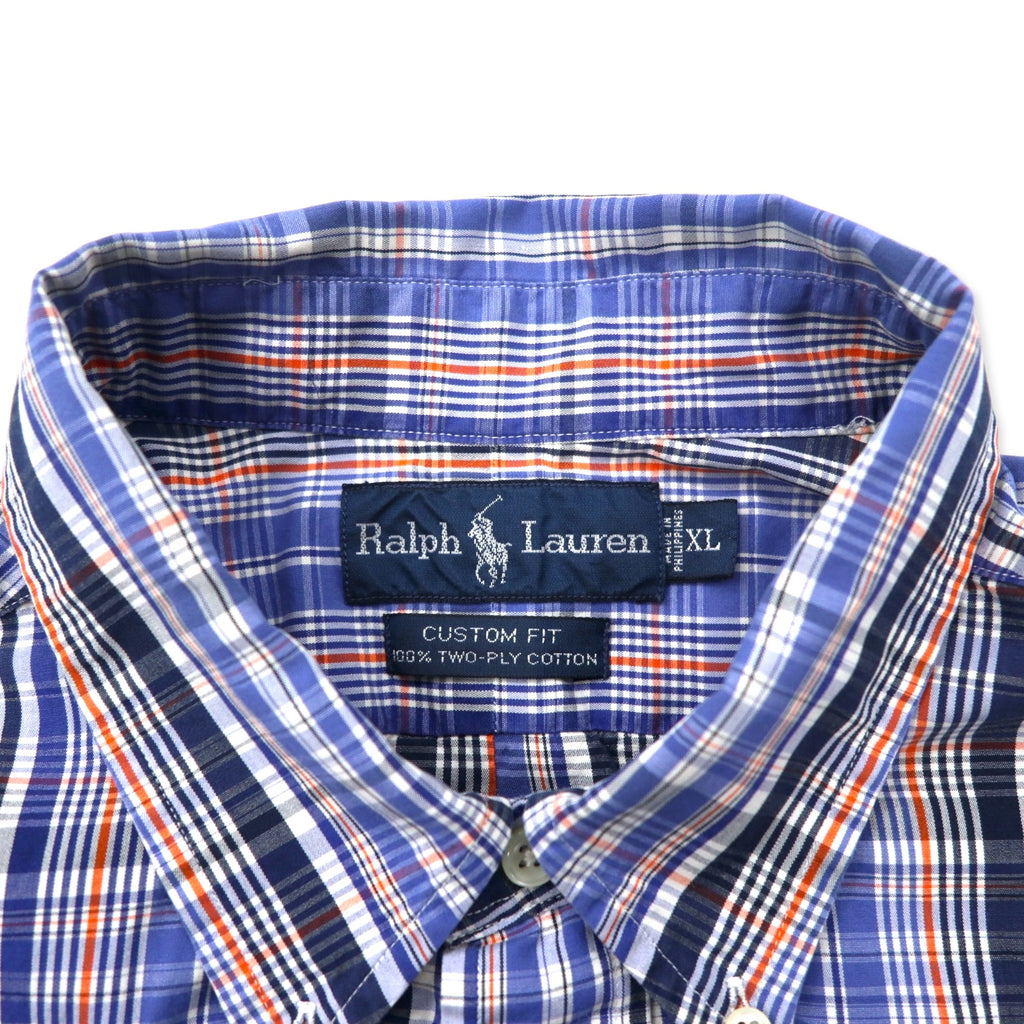 Ralph Lauren Button Down Shirt XL Blue Check TWO-PLY COTTON Small Pony Embroidery