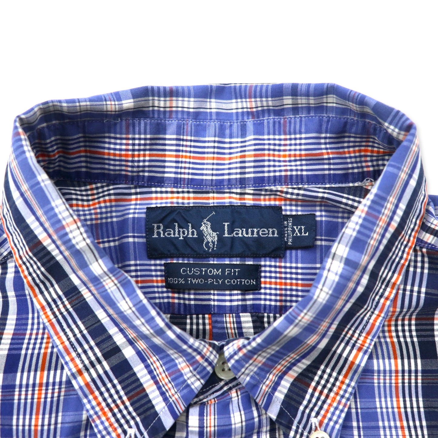 Ralph Lauren ボタンダウンシャツ XL ブルー チェック TWO-PLY COTTON スモールポニー刺繍