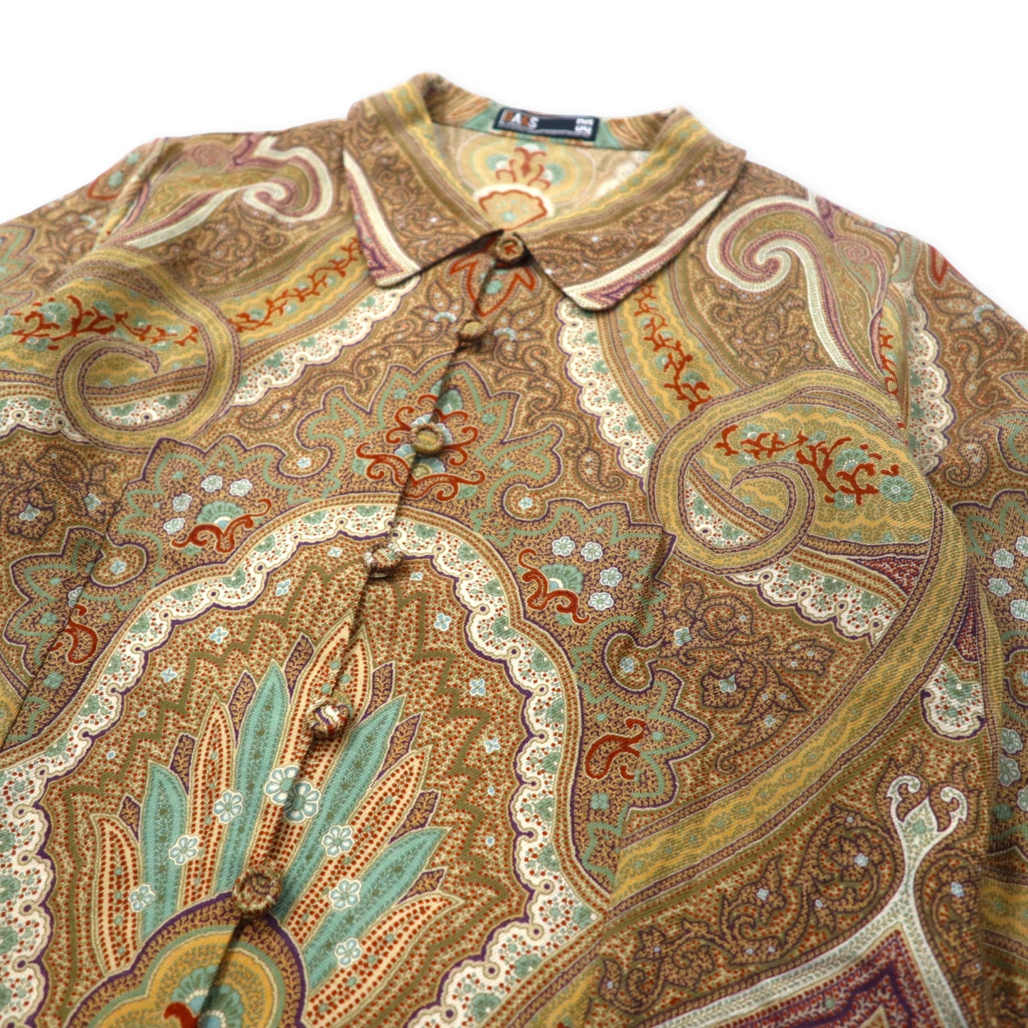 DAKS レトロ 総柄 シャツ ブラウス ジャケット 9R ベージュ ウール シルク混 ペイズリー柄 日本製