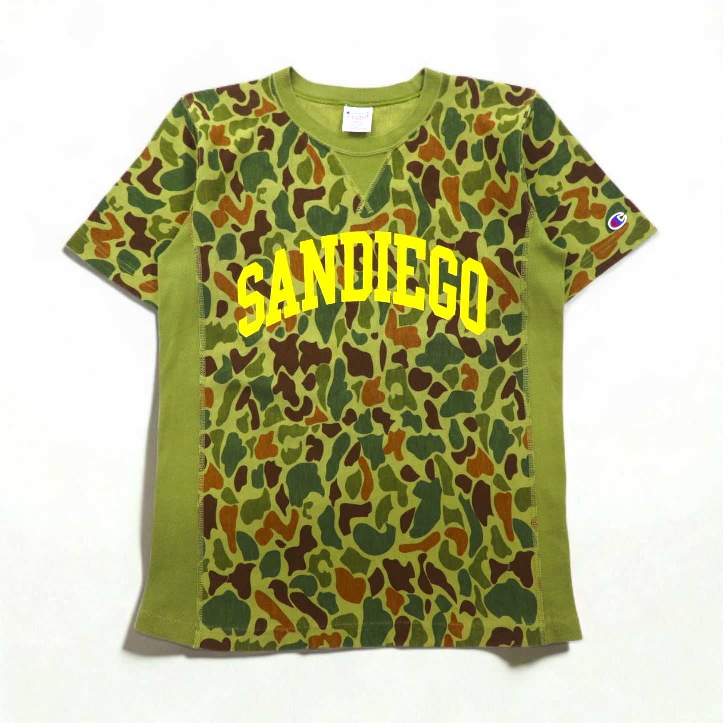 Champion リバースウィーブ REVERSE WEAVE Tシャツ L カーキ カモフラ コットン SANDIEGO アーチロゴ