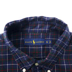 RALPH LAUREN Button Down Shirt XL Navy Check Cotton Small Pony Embroidery