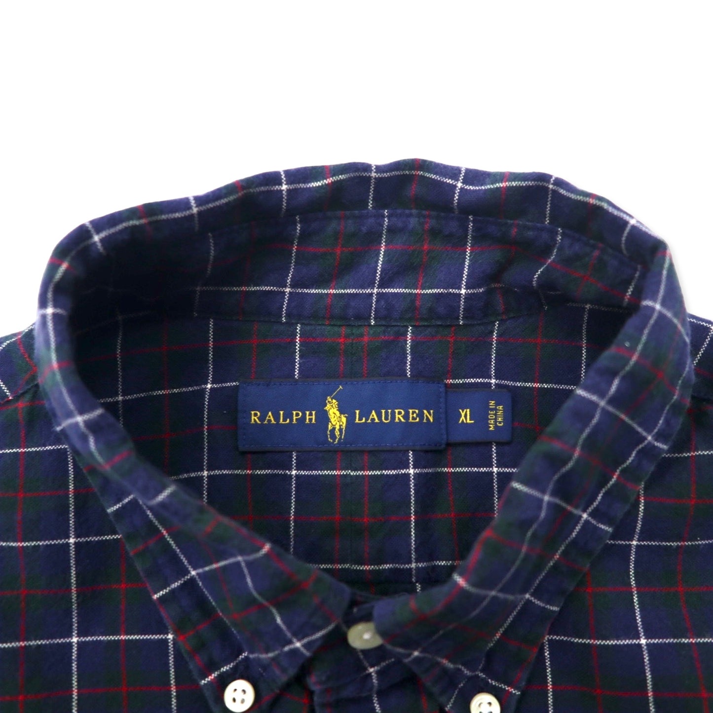 RALPH LAUREN ボタンダウンシャツ XL ネイビー チェック コットン スモールポニー刺繍
