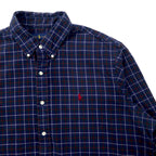 RALPH LAUREN Button Down Shirt XL Navy Check Cotton Small Pony Embroidery