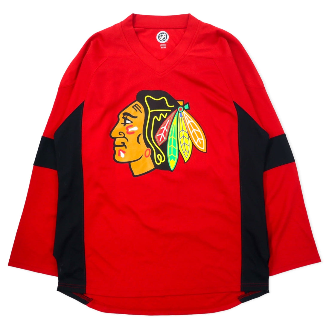 日本然リトテ-古着オンライン-NHL ホッケーシャツ ジャージ M レッド ポリエステル ナンバリング シカゴ ブラックホークス インディアン プリント ビッグサイズ-NHL Hockey Shirt Jersey M Red Polyester Numbering Chicago Blackhawks Indians Print Big Size