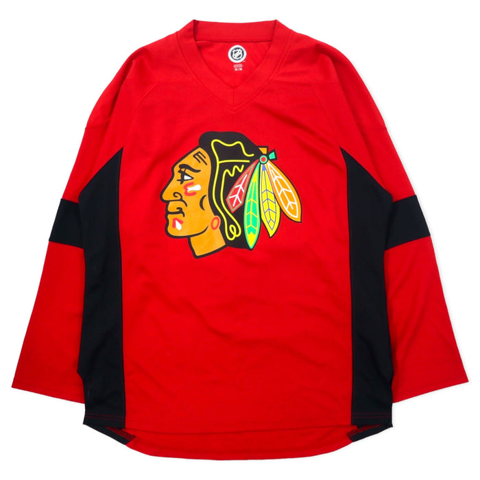 NHL ホッケーシャツ ジャージ M レッド ポリエステル ナンバリング シカゴ ブラックホークス インディアン プリント ビッグサイズ