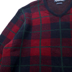 Polo by Ralph Lauren Vネック ニット セーター XL ネイビー チェック ラムウール