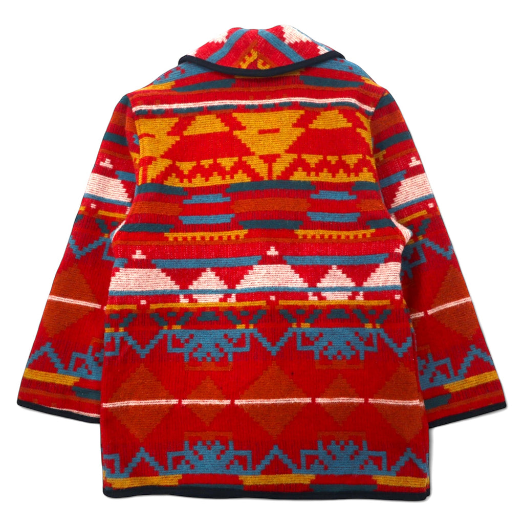 Made in USA 80s Ashley Scott Chimayo Shawl Collar Rug Jacket XL Red Native Wool Concho Button