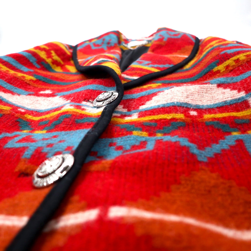 Made in USA 80s Ashley Scott Chimayo Shawl Collar Rug Jacket XL Red Native Wool Concho Button