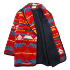 Made in USA 80s Ashley Scott Chimayo Shawl Collar Rug Jacket XL Red Native Wool Concho Button