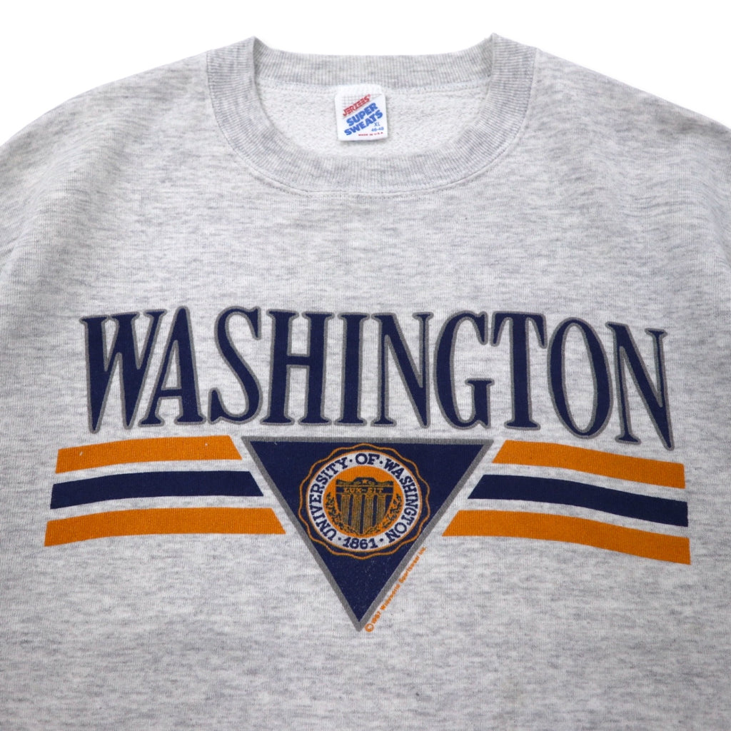 JERZEES USA made 90s college print sweatshirt XL grey cotton WASHINGTON