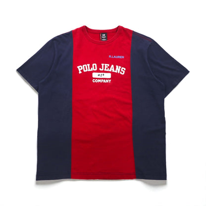 POLO JEANS COMPANY RALPH LAUREN 90s Two-Tone Docking T-Shirt, Size L, Red and Navy, Cotton