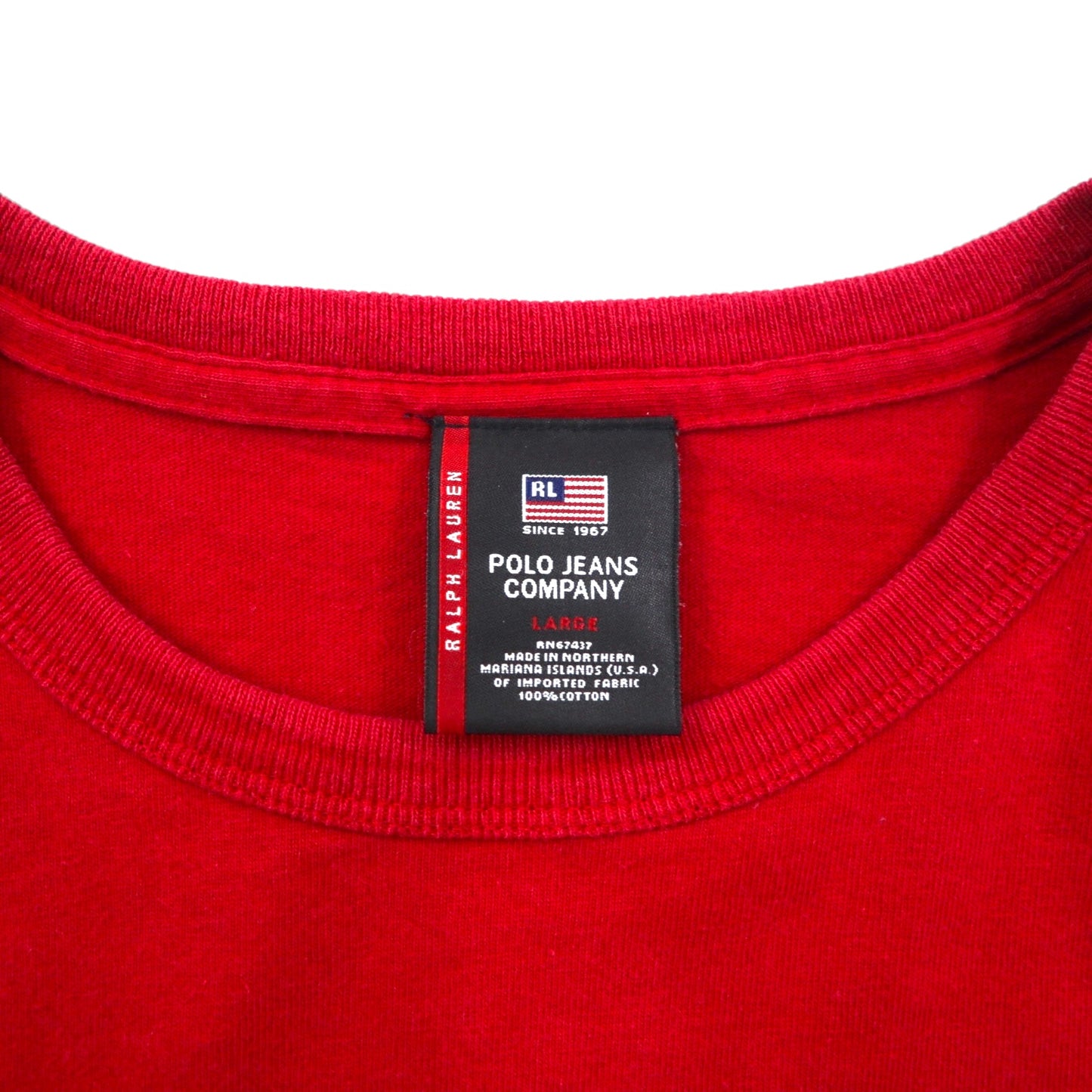 POLO JEANS COMPANY RALPH LAUREN 90s Two-Tone Docking T-Shirt, Size L, Red and Navy, Cotton