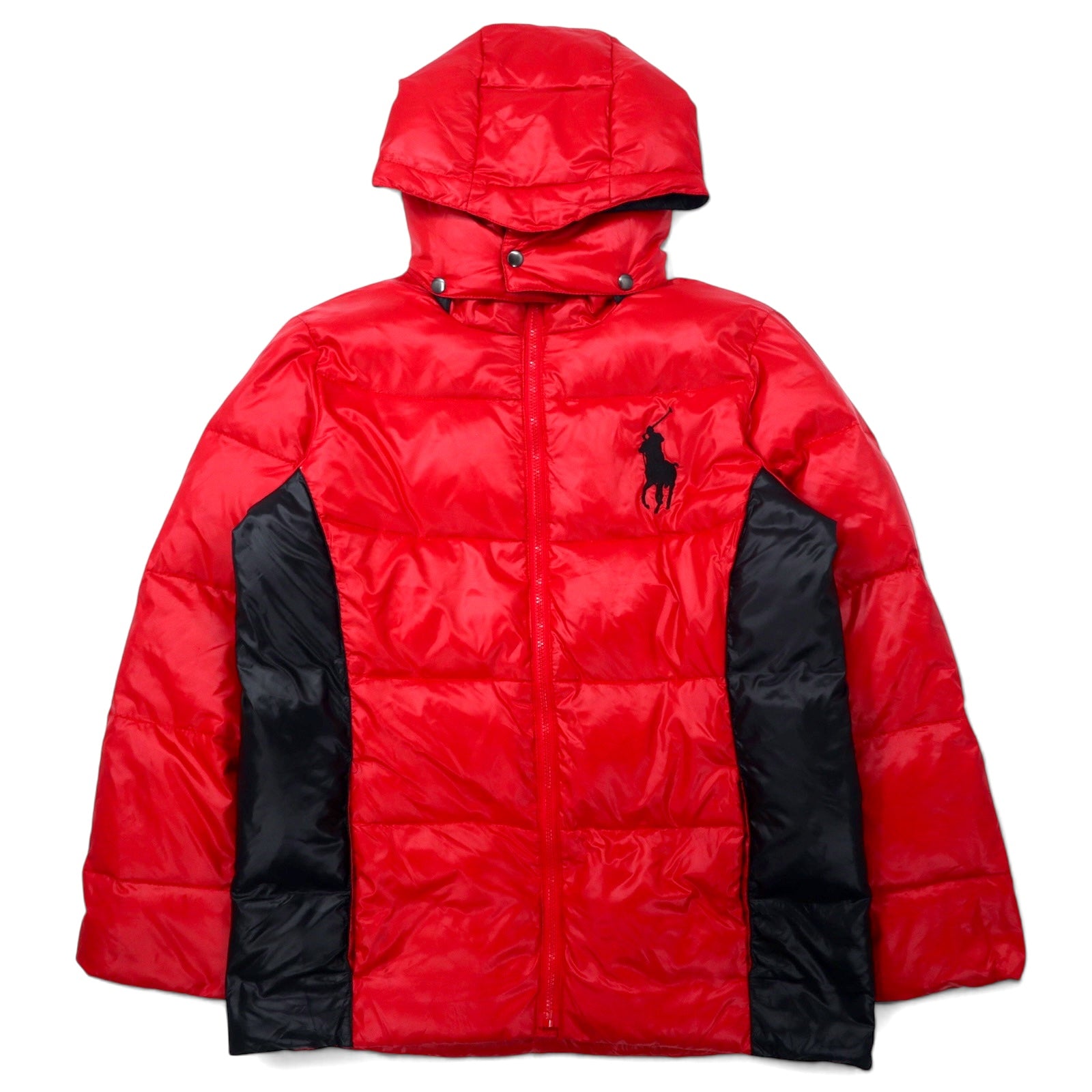 日本然リトテ-古着オンライン-Polo by Ralph Lauren 90年代 ビッグポニー ダウンジャケット M レッド ナイロン フード着脱式-Polo by Ralph Lauren 90's Big Pony Puffer Jacket M Red Nylon Hoodie detachable