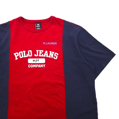 POLO JEANS COMPANY RALPH LAUREN 90s Two-Tone Docking T-Shirt, Size L, Red and Navy, Cotton