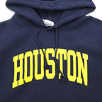 Champion Reverse Weave Pullover Hoodie, 3XL, Navy, Cotton, Fleece Lining, HOUSTON Arch Logo, Blue Single Tag, Reprint, Made in Honduras