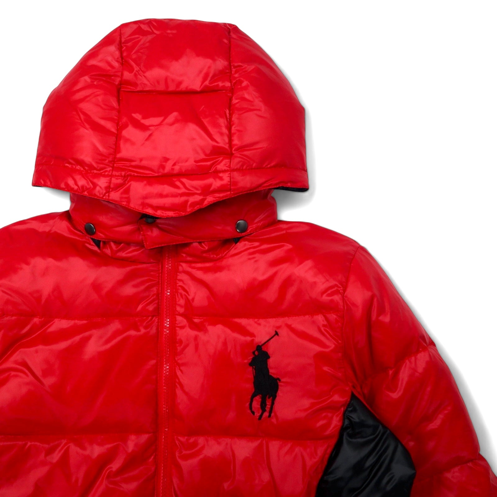 Polo by Ralph Lauren 90s Big Pony Down Jacket, Medium, Red, Nylon, Detachable Hood