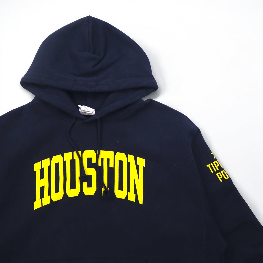 Champion Reverse Weave Pullover Hoodie, 3XL, Navy, Cotton, Fleece Lining, HOUSTON Arch Logo, Blue Single Tag, Reprint, Made in Honduras