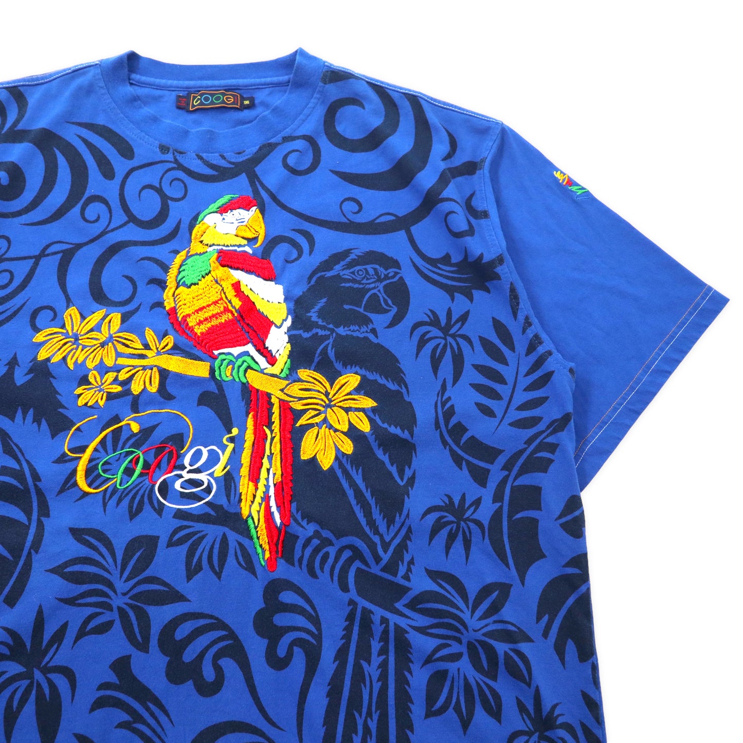 COOGI アニマル刺繍 Tシャツ 3XL ブルー コットン 総柄 ビッグサイズ