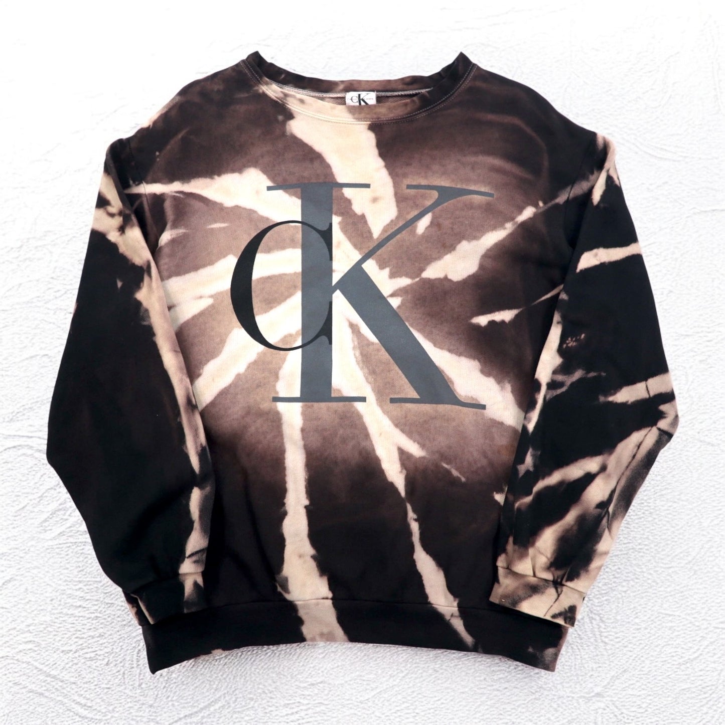 Calvin Klein 90年代 USA製 CKロゴ スウェット L ブラック コットン タイダイ ブリーチ