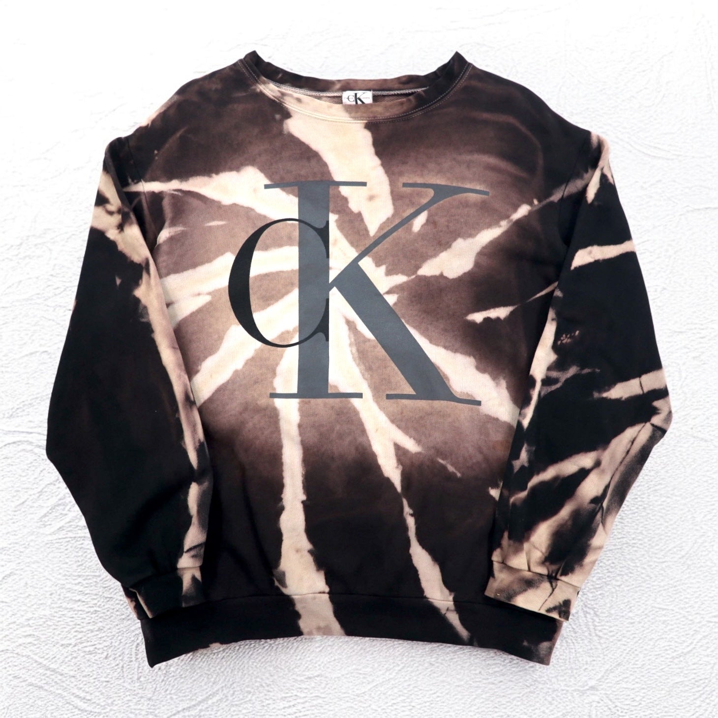 Calvin Klein 90年代 USA製 CKロゴ スウェット L ブラック コットン タイダイ ブリーチ