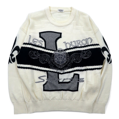 Vintage 90s Japan Made Street Sweater LESHURON SPORTS UOMO 刺繍 ニット セーター XL ホワイト