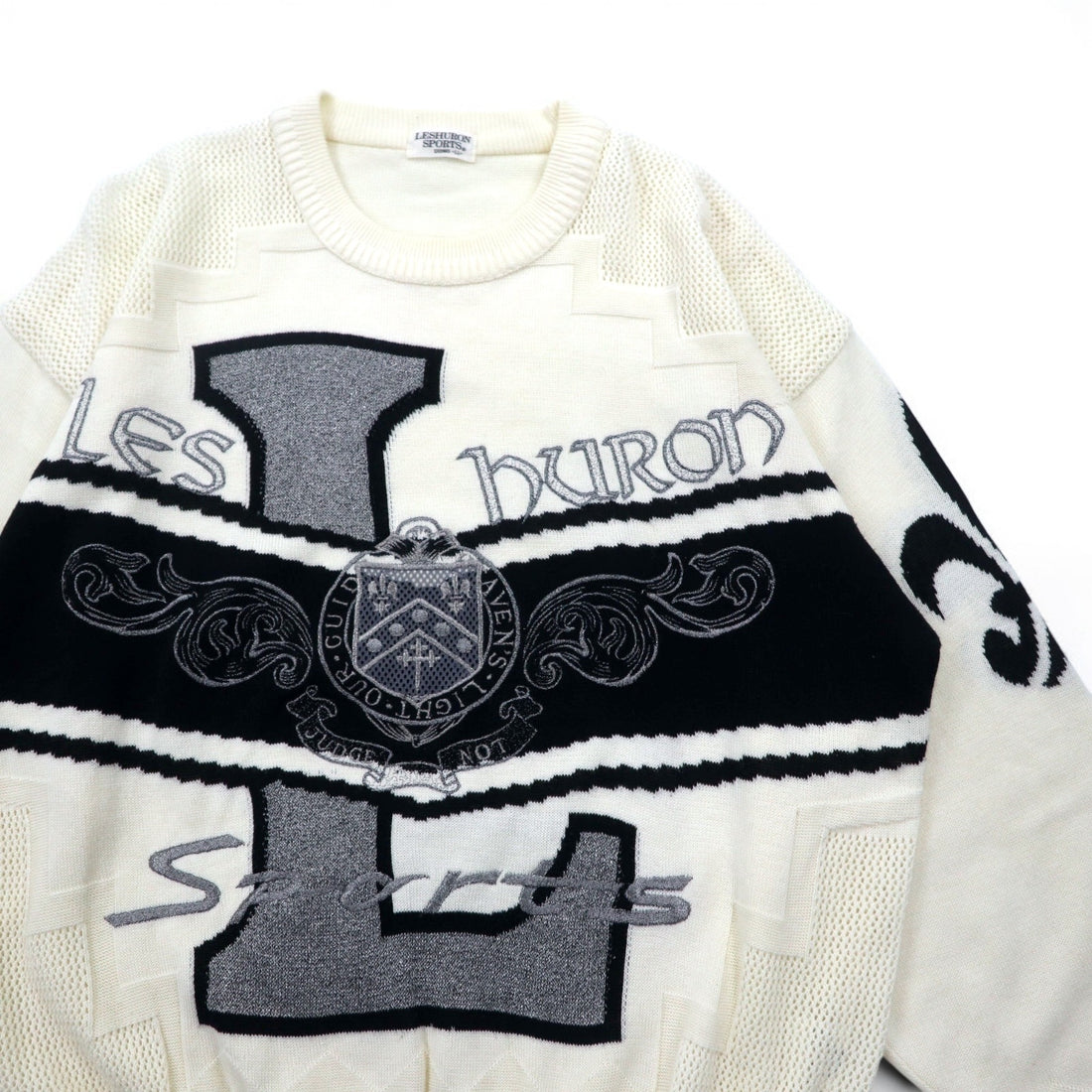 Vintage 90s Japan Made Street Sweater LESHURON SPORTS UOMO 刺繍 ニット セーター XL ホワイト