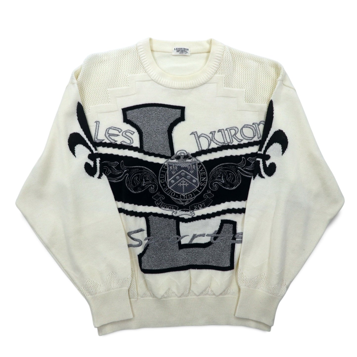 Vintage 90s Japan Made Street Sweater LESHURON SPORTS UOMO 刺繍 ニット セーター XL ホワイト