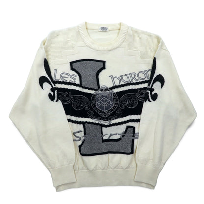 Vintage 90s Japan Made Street Sweater LESHURON SPORTS UOMO 刺繍 ニット セーター XL ホワイト