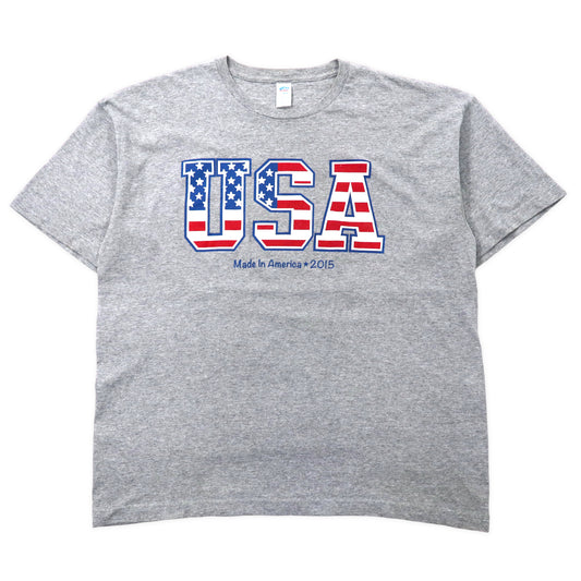 USA製 星条旗プリントTシャツ XL グレー コットン ビッグサイズ