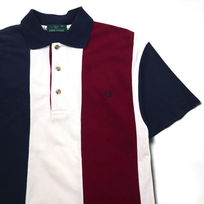 FRED PERRY ポロシャツ M マルチカラー ストライプ コットン 鹿の子 ワンポイントロゴ刺繍