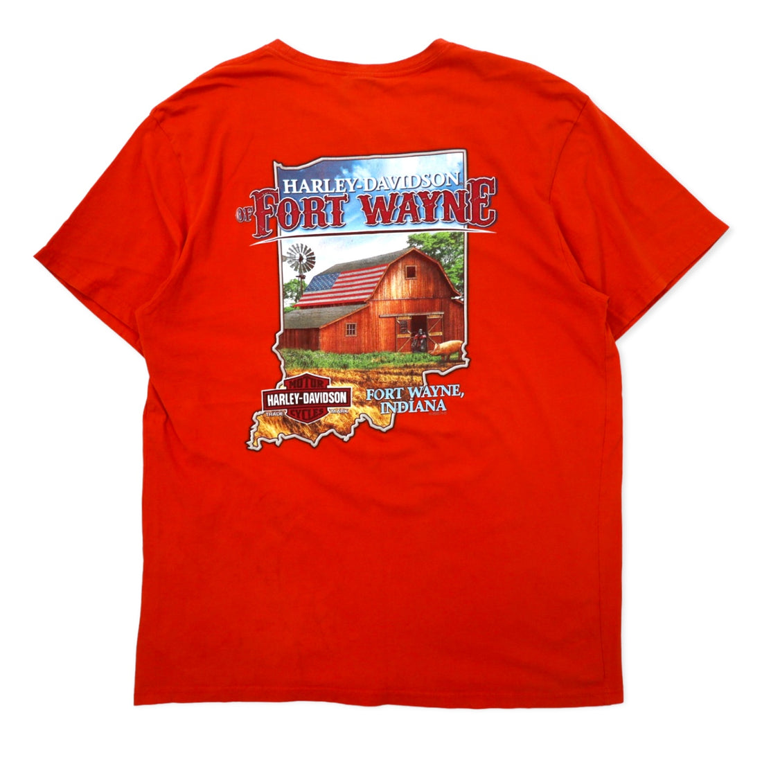 HARLEY DAVIDSON Logo Print T-Shirt Pocket Tee 2XL Orange Cotton FORT WAYNE, INDIANA Big Size