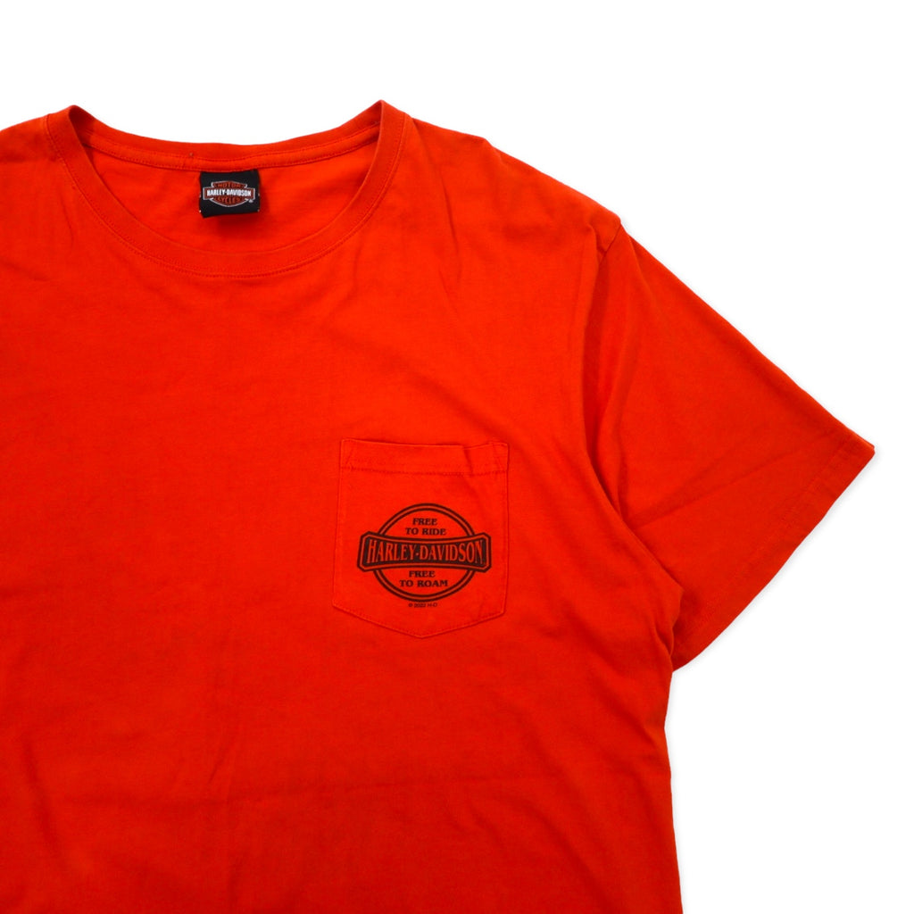 HARLEY DAVIDSON Logo Print T-Shirt Pocket Tee 2XL Orange Cotton FORT WAYNE, INDIANA Big Size