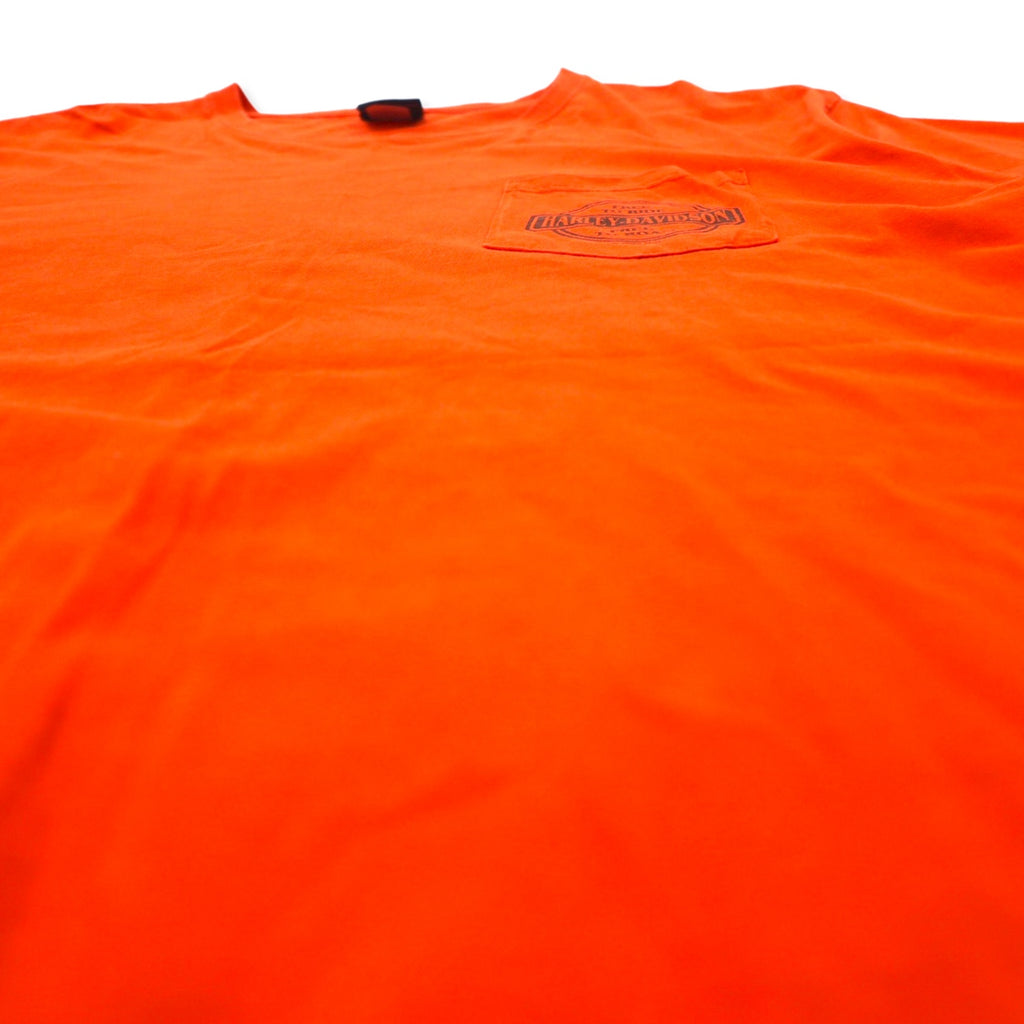 HARLEY DAVIDSON Logo Print T-Shirt Pocket Tee 2XL Orange Cotton FORT WAYNE, INDIANA Big Size