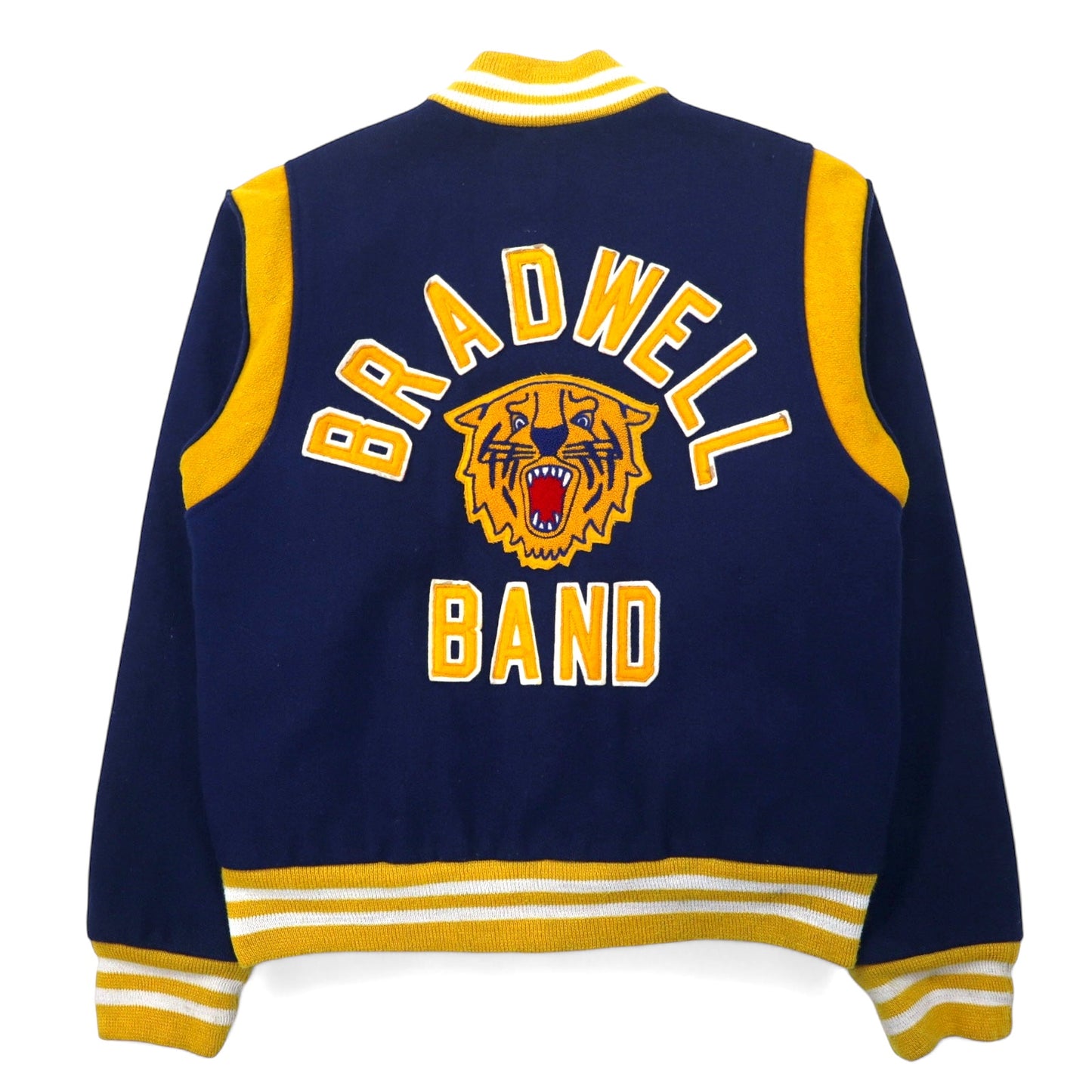 80年代 Fordham スタジャン アワードジャケット XL ネイビー ウール BRADWELL BAND 虎