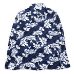Sears 70年代 カナダ製 ロングカラー 総柄シャツ ポリシャツ L ネイビー 花柄 衿芯 CHEMISE SPORT