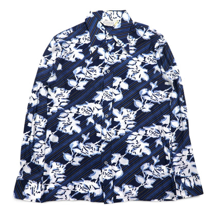 Sears 70s Made in Canada Long Collar Print Shirt Poly Shirt L Navy Floral Collar Stuffer CHEMISE SPORT